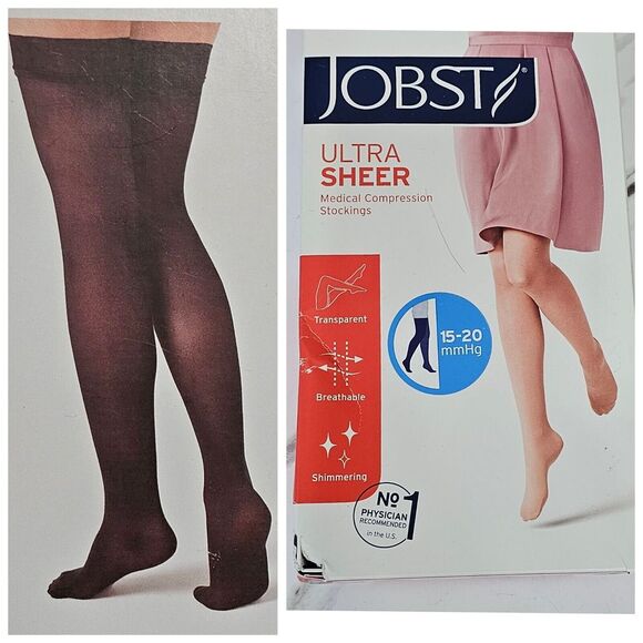 JOBST XL Classic Black UltraSheer Thigh High w/ Lace Silicone Top‎ Band - Picture 1 of 8